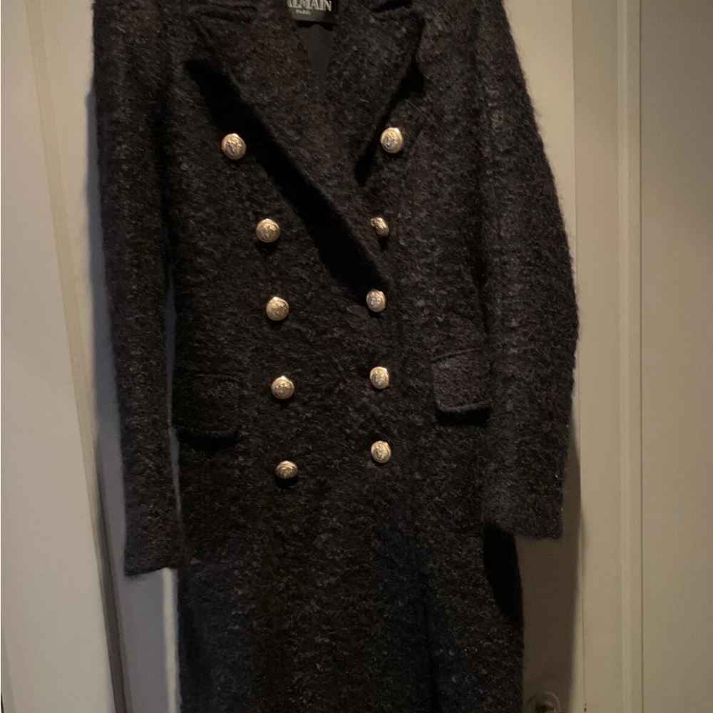 Brand new Balmain rare mohair Women's Black Double-Breasted Coat